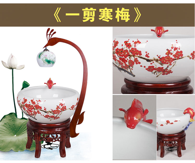 Sitting room aquarium fish basin circulation Chinese goldfish home furnishing articles to heavy indoor light porcelain ceramic cylinder