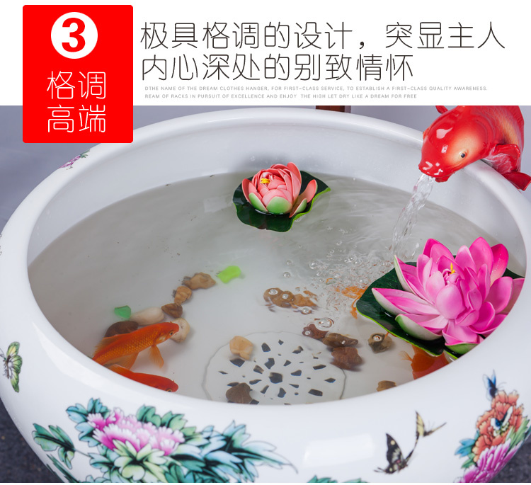 Sitting room aquarium fish basin circulation Chinese goldfish home furnishing articles to heavy indoor light porcelain ceramic cylinder