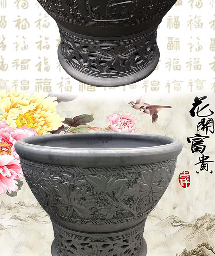 Black pottery basin of Chinese style be born without a glazed pottery clay soil tank turtle lotus goldfish tank with large wind