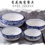 Сине-белая керамическая посуда, большая супница для домашнего использования