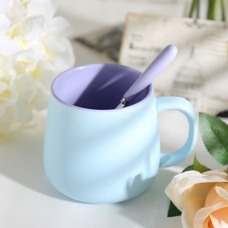 Nordic ins wind creative mark cup with a spoon into milk matte enrolled color coffee cup contracted ceramic water glass cup
