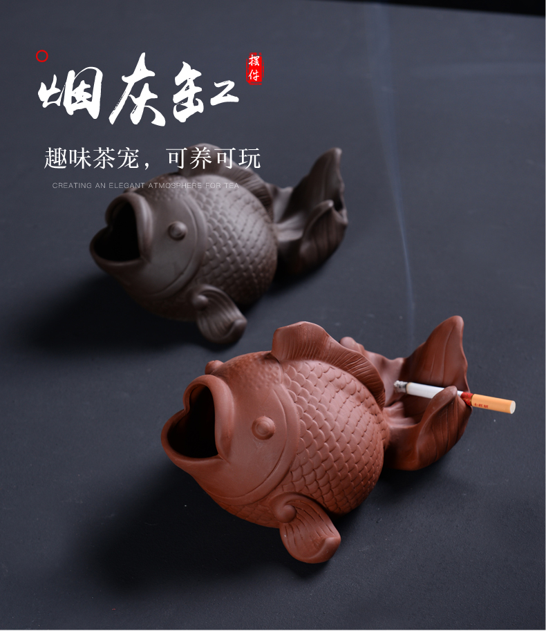 Violet arenaceous ashtray ceramic creative move pet goldfish, lovely home ashtray tea tea accessories home furnishing articles