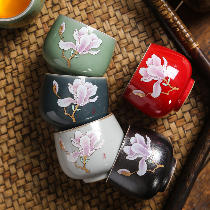 Silver cup 999 sterling Silver cup pure manual kung fu tea set ceramic coppering. As Silver sample tea cup master cup home