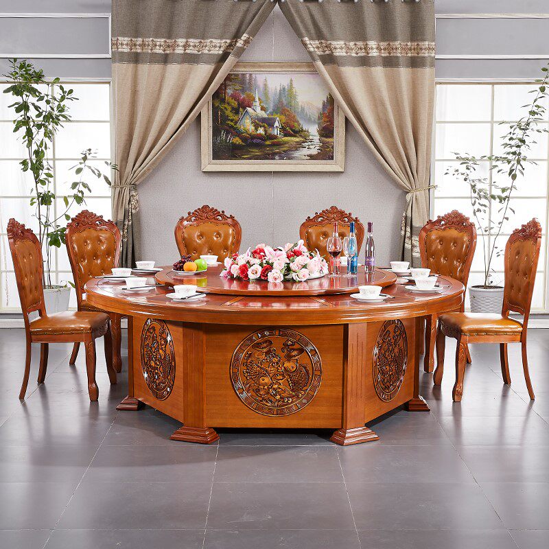 New Chinese Hotel Dining Table Big Round Table Electric Turntable 15 People 20 People Hotel Commercial Swivel Banquet Table 1216d