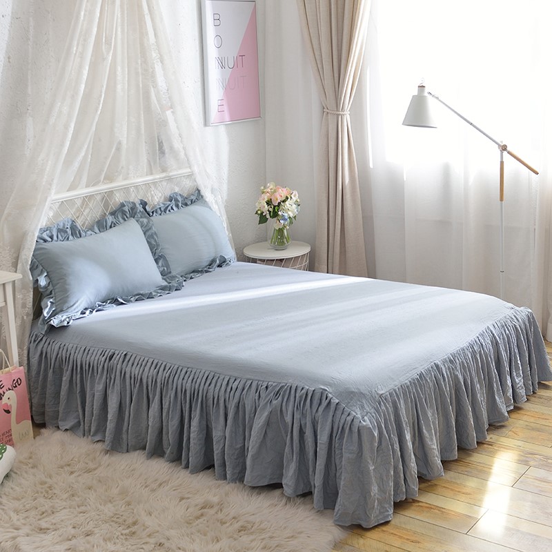 Norse simple color washed cotton bed skirt single piece single pair sliding dust bed cover bedspread bedding 1108p