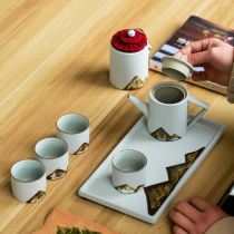 Kung Fu tea tea set Small set Household Japanese simple tea drinking pot four cups Ceramic gift box custom logo
