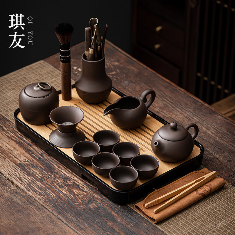 Purple Sand Original Mine Day Style Brief Home Kung Fu Portable Travel Tea Set Group One Pot Six Cups Gift Custom Logo