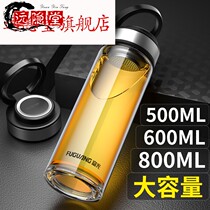 Glass high-grade portable single-layer tea cup male high temperature resistant water cup water cup large capacity double layer thick transparent transparent