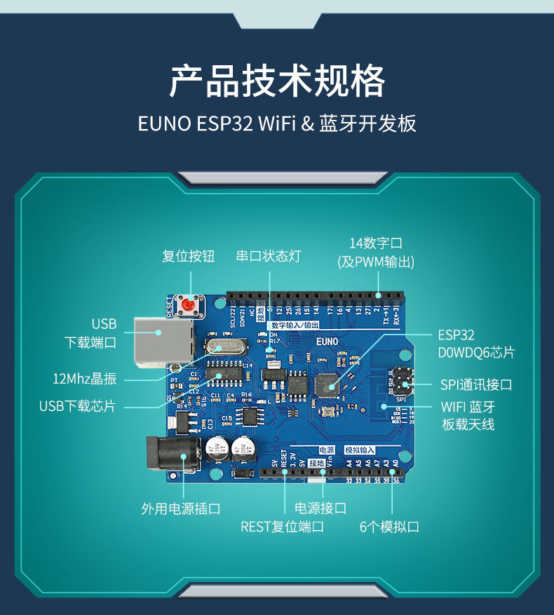 适用于Arduino高级物联网编程套件ESP32开发板IOT蓝牙WIFI米思齐