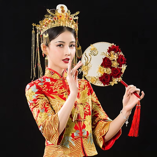 Свадебная церемония невесты из букета китайского древнего бриза фанаты Xiuhe Service Fanmade Fan Diy Material Satch