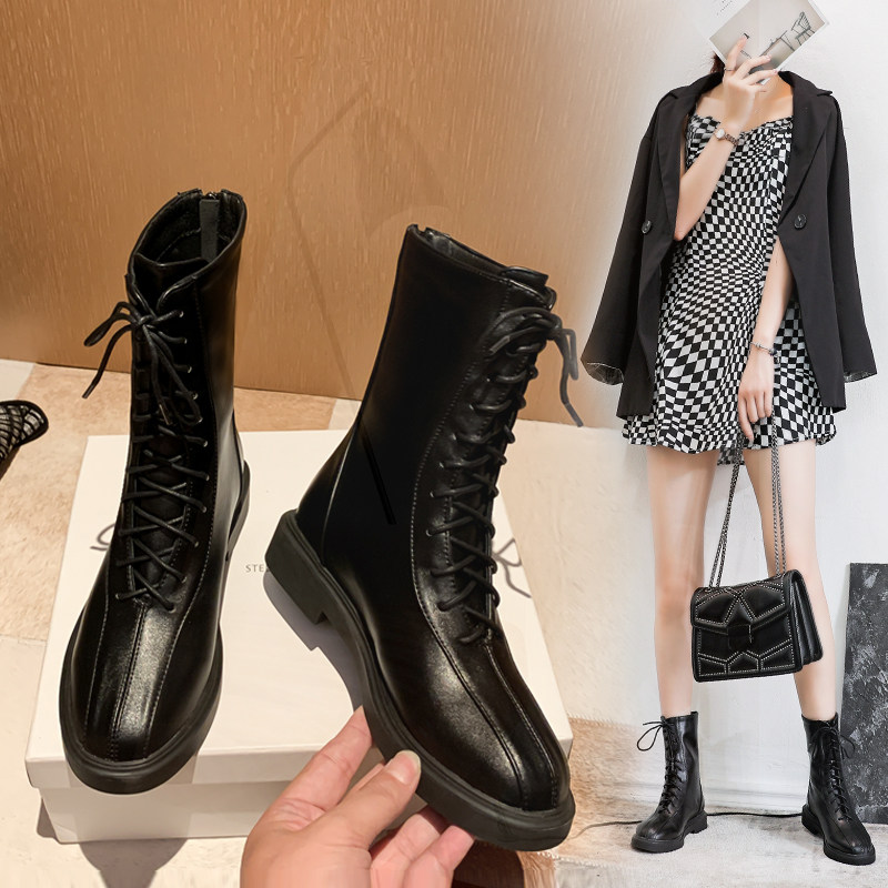 Martins women's spring and autumn single boots 2021 winter new English wind flat-bottomed motorcycle boots women's large size short boots ins tide