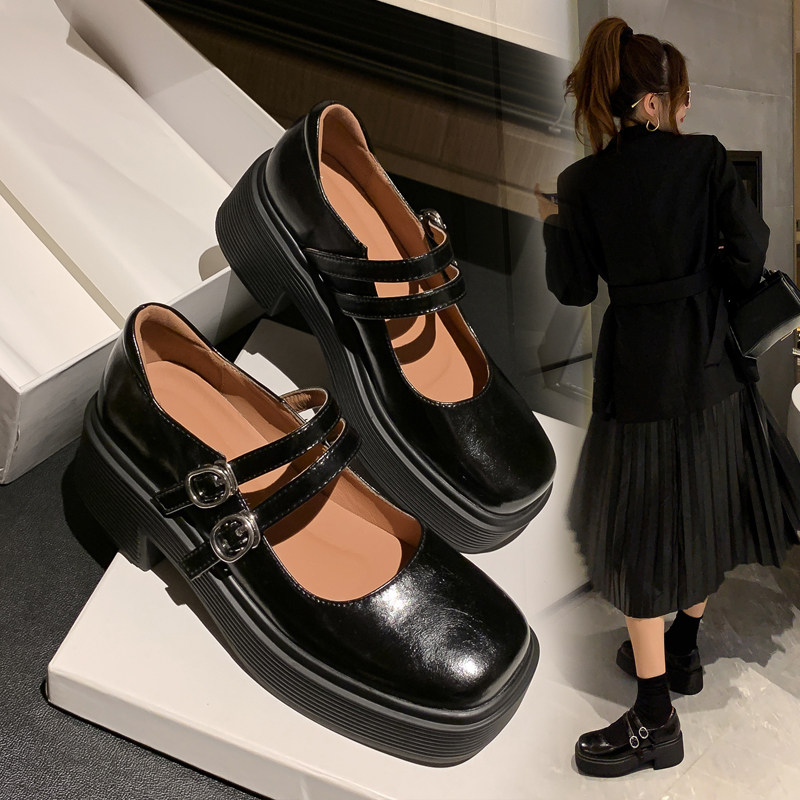 Small leather shoes women jk shoes Joker 2021 new buckle thick heel thick bottom shoes women vintage Mary Jane shoes