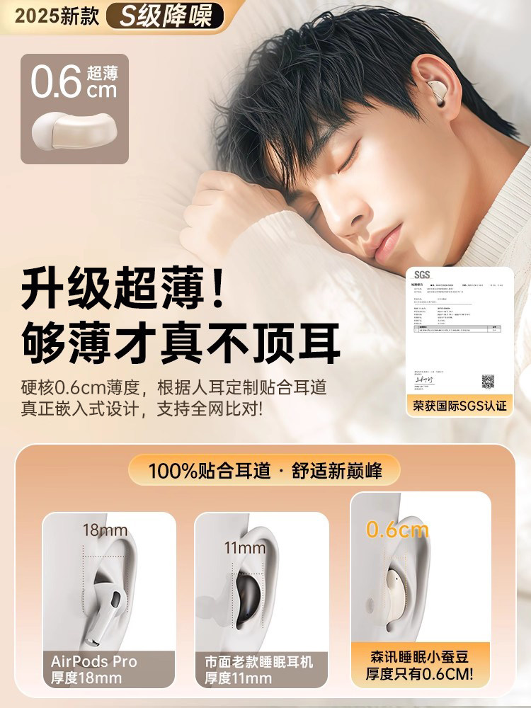 National Subsidy 20% | Sleep Bluetooth Headphones, Wireless, On-Ear, In-Ear, Noise-Cancelling, Suitable for Sleeping on the Side, 2026 New Model