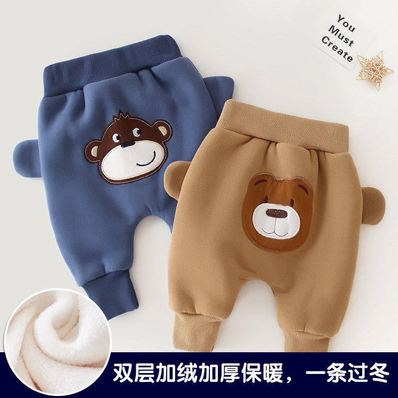 Baby gush thickened pants winter outside wearing double layer warm pp pants 0 year old 1 baby winter clothing big fart pants autumn winter-Taobao
