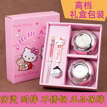 Stainless steel Childrens bowl chopsticks spoon set cute cartoon Doraemon Hello Kitty bowl anti-hot anti-drop baby rice bowl