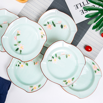 Plate 8 inch ceramic dish creative Chinese rice plate household irregular plate can be microwave oven plate 4 pieces