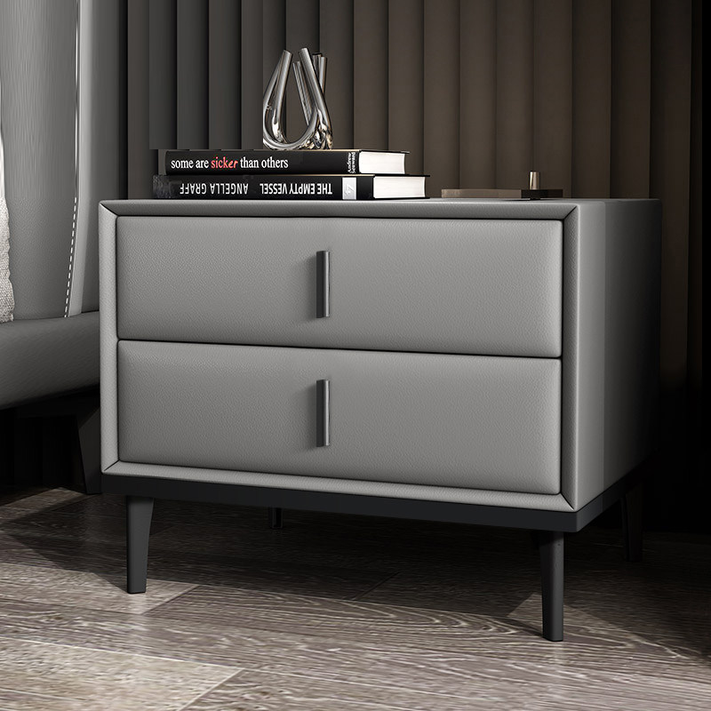 Simple modern bedroom bed cabinet light luxury leather art bedside cabinet Northern Europe all-solid wood simple storage cabinet