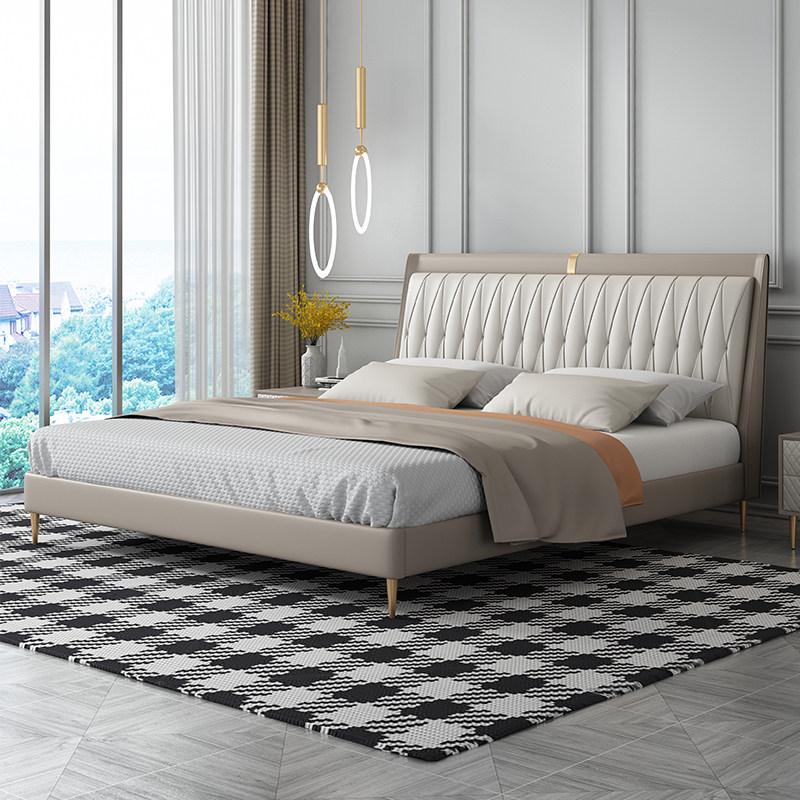 Napa leather bed leather bed double bed 1 8 meters master bedroom modern bed simple wedding bed light luxury small flat side bed