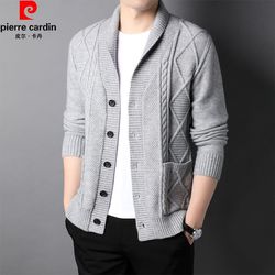 Pierre Cardin Autumn Men's Solid Color Jacket Style Korean Handsome Men's Wool Cardigan Cardigan Young and Middle-aged Knitted Sweater