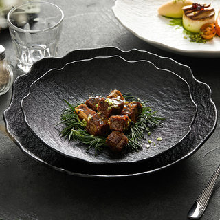 Creative Stone-Patterned Irregular Soup Plate, Dish, Deep Plate, Household Salad and Fruit Plate, High-End Tableware, Ceramic