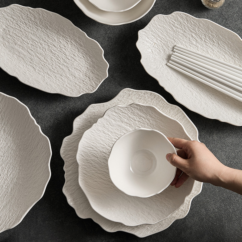 Light luxury bowl and dish set Japanese stone pattern dish set modern household bowl and dish set black and white high-end tableware housewarming tableware
