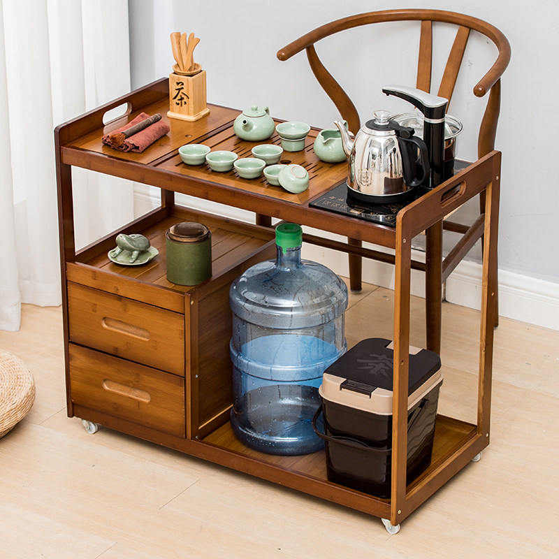 Mobile tea table Tea tray Kung Fu tea kettle One household small tea table Solid wood tea cart Balcony tea cupboard