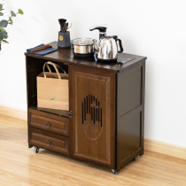 Mobile tea cart small tea table solid wood tea table household tea tray kettle integrated tea table tea set side cabinet tea rack