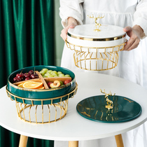 High-value Nordic light luxury double-layer fruit basin Living room ceramic fruit plate Household creative candy dried fruit box set