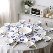 Household pottery platter tableware combination Creative irregular dish plate Fan-shaped plate New Year Reunion tableware Round table plate