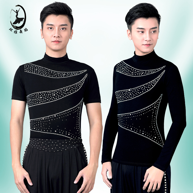 Ring Yamaden Dance Course Men and Women New Tall-Lift Short-Sleeved Black Metabox Performance in Latin Dance Costumes