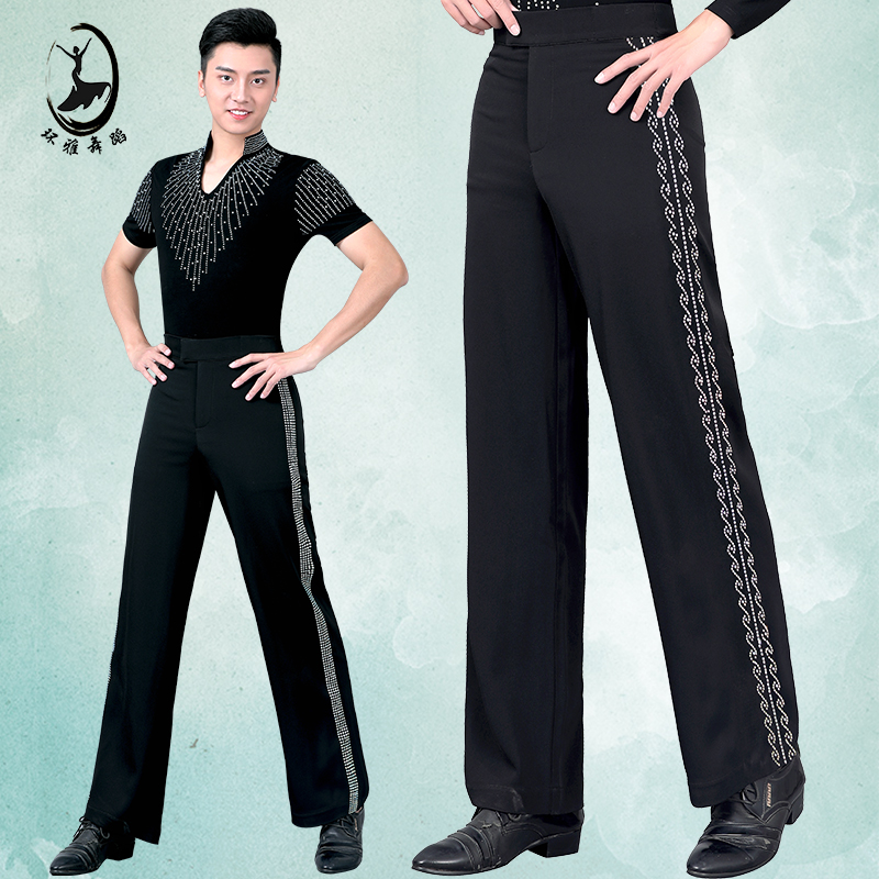 Ring Ya Latin dance men's trousers with diamond dance pants dance pants practice clothes national standard dance straight pants modern dance pants