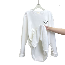 2024 new autumn and winter maternity wear long-sleeved T-shirt mid-length top loose casual plus velvet thickened bottoming shirt