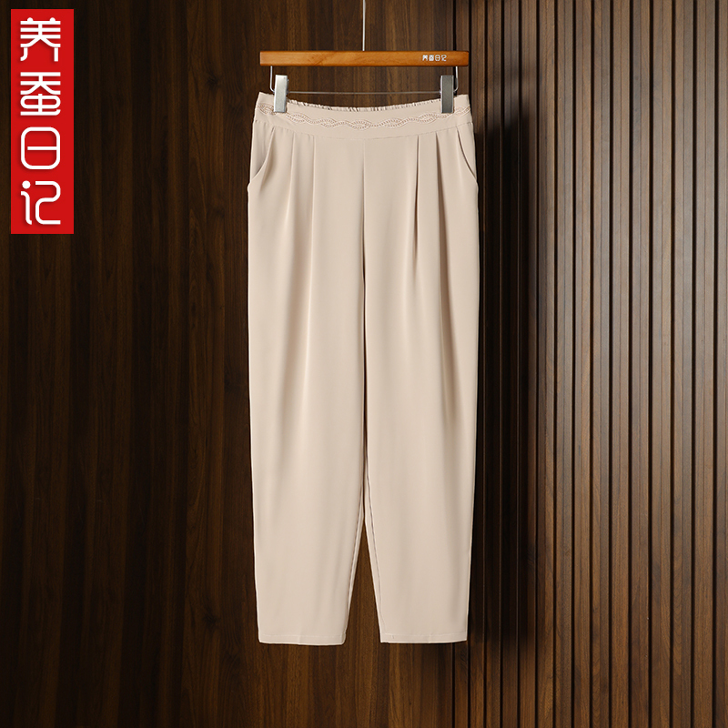 Silk Women's Casual Pants Summer New Slimming Plus Size Middle-Aged High-Waisted Elderly Mother's Silk Cropped Pants Silk Women's Casual Pants Summer New Slimming Plus Size Middle-Aged High-Waisted Elderly Mother's Silk Cropped Pants