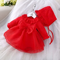 Baby red yarn skirt full moon one-year-old baby skirt Princess cotton foreign style spring and autumn girls newborn dress