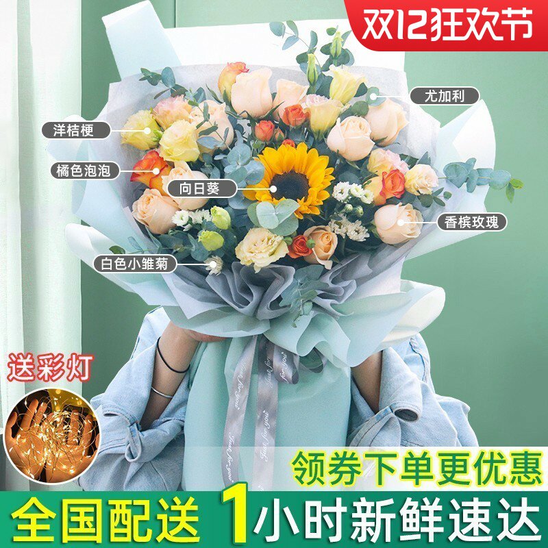Dalian flower delivery intra-city delivery sunflower rose graduation bouquet Shenyang Anshan Fushun birthday flower shop