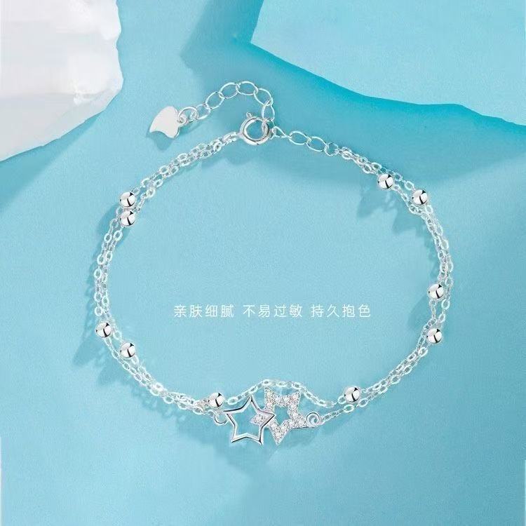 Starry Sky Story Starry Sky Double Layered Bracelet for Women, Exquisite ins Star High-End Light Luxury Gift for Best Friend or Girlfriend