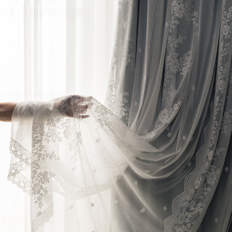 Take part in a cloth-milk tea method lace princess wind curtains double cloth yarn integrated light and luxurious mesh red custom finished product