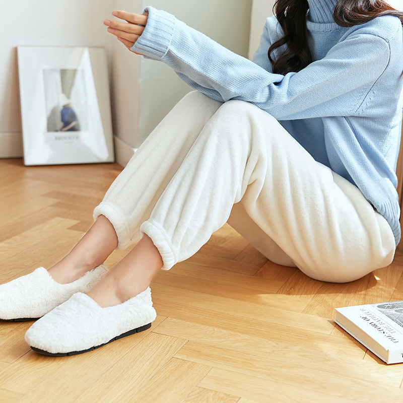 仙女暖暖裤女外穿珊瑚绒卫裤家居大码冬季加厚睡裤宽松束脚休闲裤-实得惠省钱快报