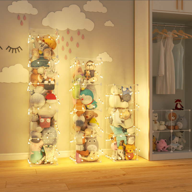 Doll storage bucket transparent doll storage basket plush toy cylindrical baby doll display tube