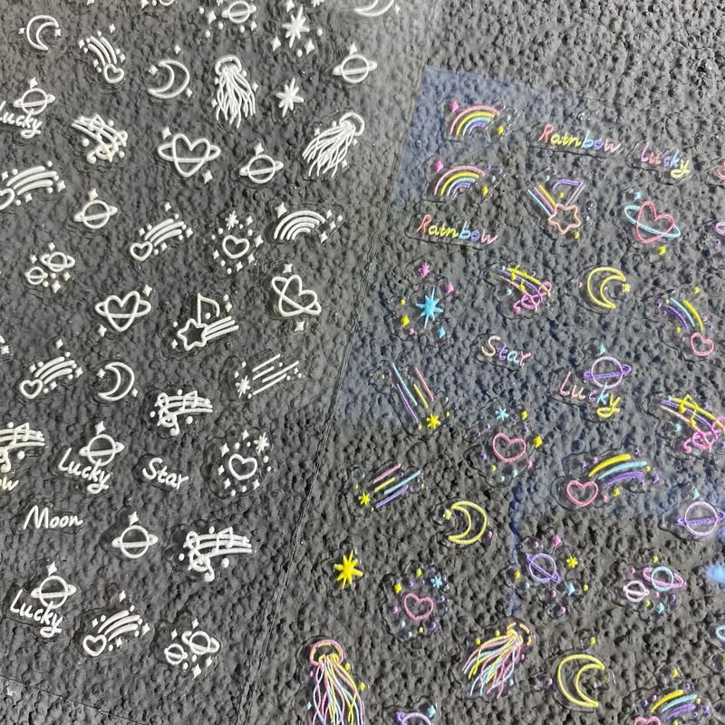 Dopamine Lines Space Planet Nail Art Stickers Embossed Childlike Ins Style Graffiti DIY Planner Nail Decoration Stickers