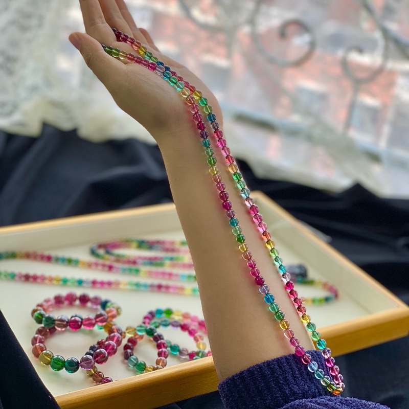 Watermelon Rainbow Tourmaline Bracelet for Women, Multi-Layer Necklace with Pendant, Pixiu, Patterned Barrel Beads, Abacus Beads, Tourmaline Bracelet for Women Watermelon Rainbow Tourmaline Bracelet for Women, Multi-Layer Necklace with Pendant, Pixiu, Patterned Barrel Beads, Abacus Beads, Tourmaline Bracelet for Women
