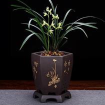 Purple Sand Orchid Special Basin Ceramic Boutique Hexagonal Breathable Green Radish Indoor Home Bonsai Large Flower Pot Clear Cabin Special Price
