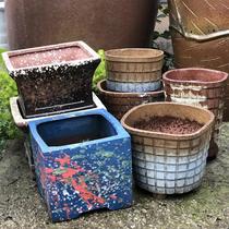 Manual green plant flower pot coarse pottery square mouth flower pot multi-meat basin ceramic basin uwood dumplings Breathable Purple Sand Pottery Jar
