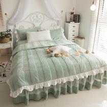 Korean Version Winter Coral Suede Four Pieces Jacket Cotton Thickened Flannel Velvet Quilt Cover Bed Skirt 1 1 5 1 8m Metre Bed
