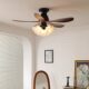 Lily of the Valley Flower Fan Lamp Medieval Style Ceiling Fan Lamp Bedroom Lamp Silent 2025 New Restaurant Internet Celebrity Lamp