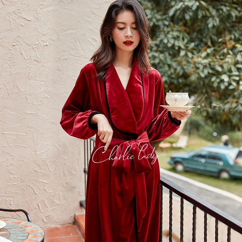 Демисезонный бархатный длинный банный халат для невесты, красный оберег на день рождения, пижама