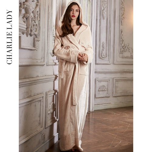 Демисезонный фланелевый банный халат, длинная коралловая толстовка с капюшоном, бархатная пижама, большой размер, оверсайз, увеличенная толщина