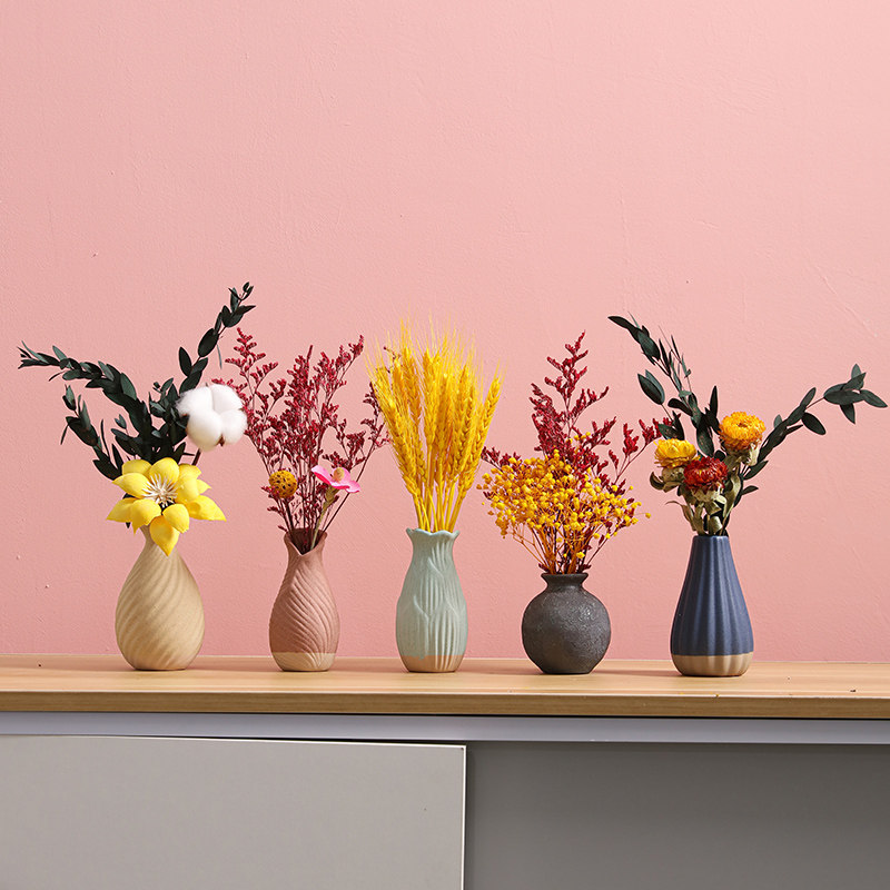 Macaron ceramic small vase true flower air-dried natural dried flower bouquet Inn Wind tabletop decorations flower arrangement pendulum pieces