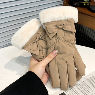 Warm Gloves for Women in Winter, Cute, Fleece-Lined, Thickened, Windproof, Cold-Proof, Touchscreen-Compatible, Electric Bike Cotton Gloves for Winter