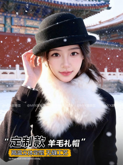 Overseas Daughter Style Hat for Women 2025 New Winter Hepburn Style Hat High-End Wool Fisherman Hat Black Beret